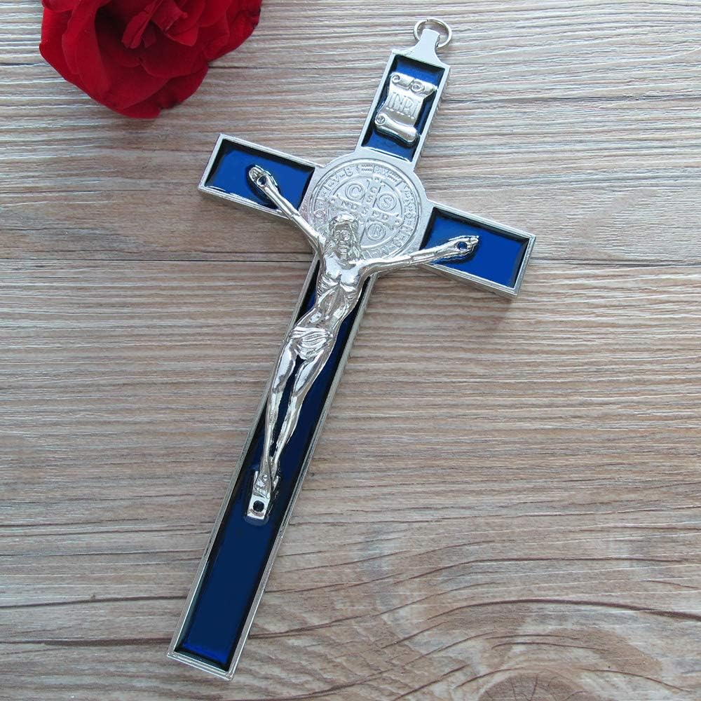 WE St. Benedict Blue Enamel Wall Crucifix Religious Wall Décor 7.5"
