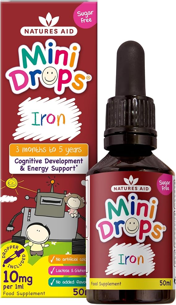 Natures Aid Iron Mini Drops for Infants and Children, Cognitive Development, Sugar Free, 50 ml