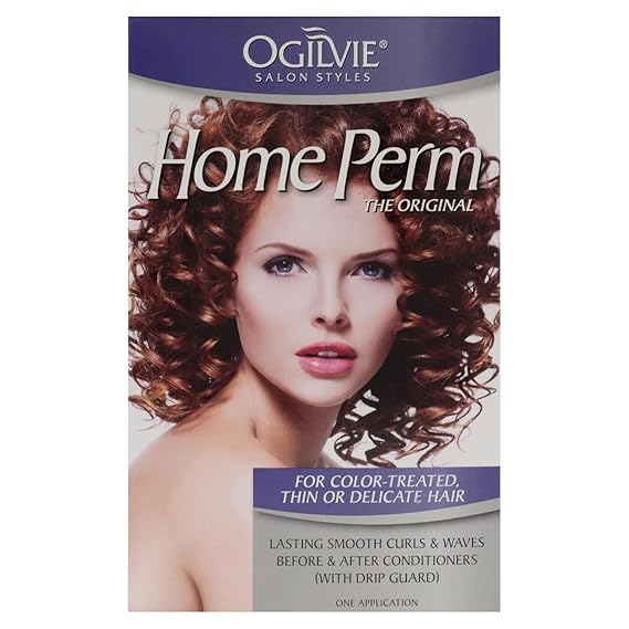 Ogilvie Salon Styles Home Perm The Original for Men & Women - For Color Treated, Thin, Delicate Hair - Lasting Smooth Curls & Waves Before & After Conditioners with Drip Guard- 1 Application Treatment