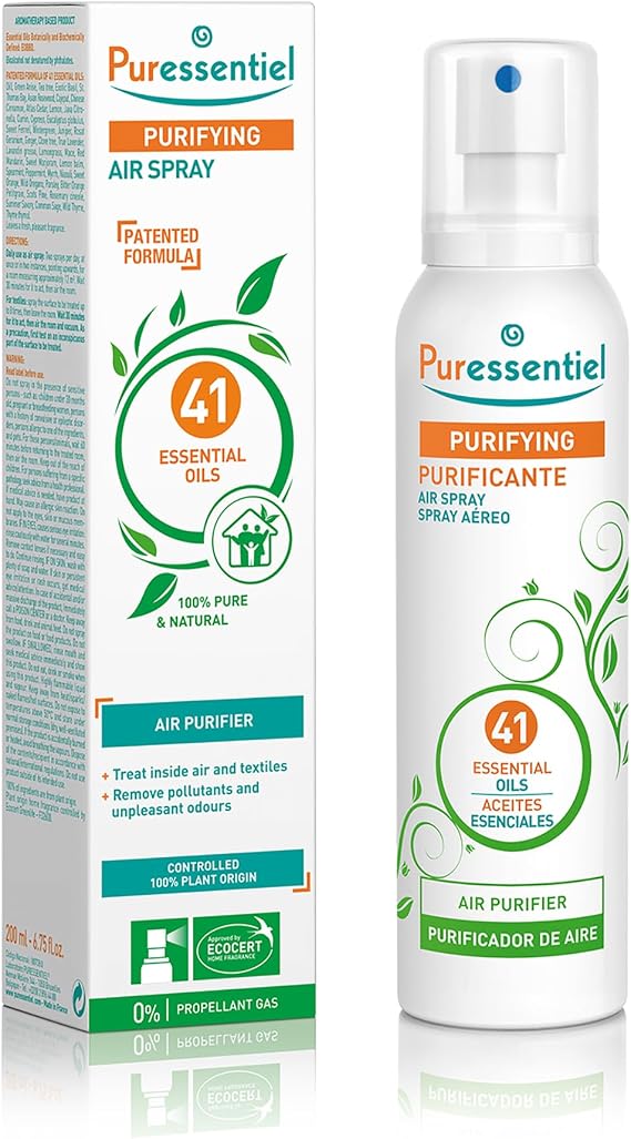 "Puressentiel Purifying Air Freshener Spray - Room Spray with 41 Essential Oils - Eliminate Odors without Synthetic Chemicals - Multi-Use - 6.75 oz"