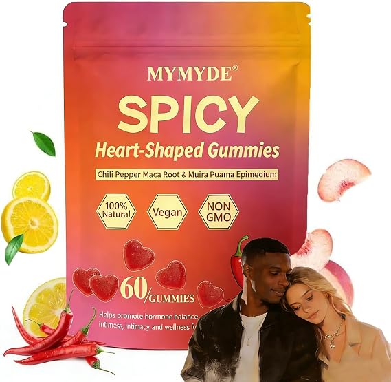 Spicy Square Gummies - Hot Peach Gummy with Chili Pepper, Muira Puama, Chili Pepper, Maca & Epimedium Plant-Based Daily Wellness Support for Calm, Balance and Relaxation Vegan, Non-GMO (1)