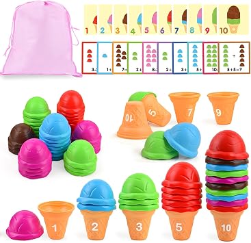 Ice Cream Counting and Color Sorting Stacking Toys for Kids Boys Girls Age 3-5,Montessori Preschool Kindergarten Learning Activities Fine Motor Skill Toys, Number Math Games Learning Toy Gifts