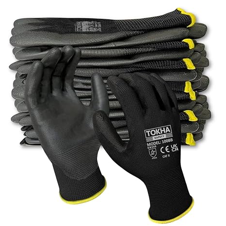 24 Pairs Palm Coated Safety Work Gloves - Firm Grip Gardening Non-Slip PU Coated Builders Hand Protection Lightweight Breathable Protective EN388 Mechanic Working Glove