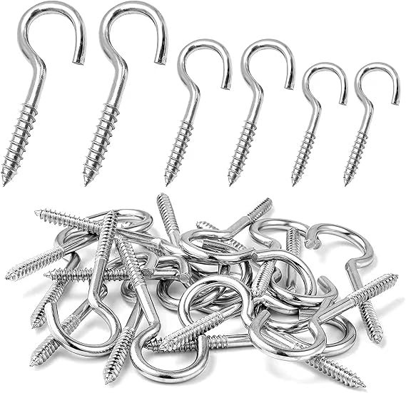 MOGADEE® Pack of 30 Screw Hooks, Stainless Steel, Hooks for Screwing, Ceiling Hooks, Hook Screw-In Hooks, Robust Cup Hooks (M3-40 mm x 10, M4-50 mm x 10, M5-65 mm x 10)