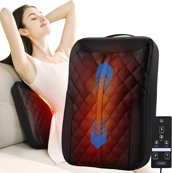 MASGRE Shiatsu Back Massager with Heat, Rolling Up and Down 4D Kneading Massage, Electric Massager for Pain Relief Deep Tissue, Lumbar Lower Back Massager, Gifts for Women Men Mom Dad