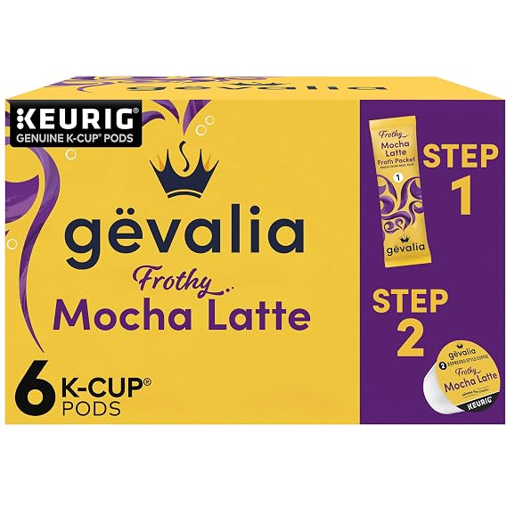 Gevalia Frothy 2-Step Mocha Latte Espresso Keurig K-Cup Coffee Pods & Froth Packets Kit (6 ct Box)