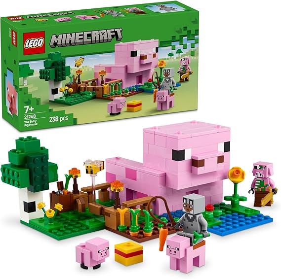 LEGO Minecraft Piglet House 21268 – Hero Figure for Kids Ages 7 and Over, Farm Animal Building Set Featuring Creatures and Forest Biome, Gift Idea for Boys and Girls (238 Pieces)