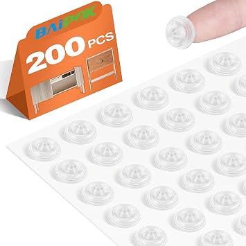 200 PCS Cabinet Door Bumpers Clear Rubber Self Adhesive Cabinet Stoppers Pads Sound Dampening Cupboard Door Bumpers Dots for Kitchen Drawers, Picture Frames, Furniture