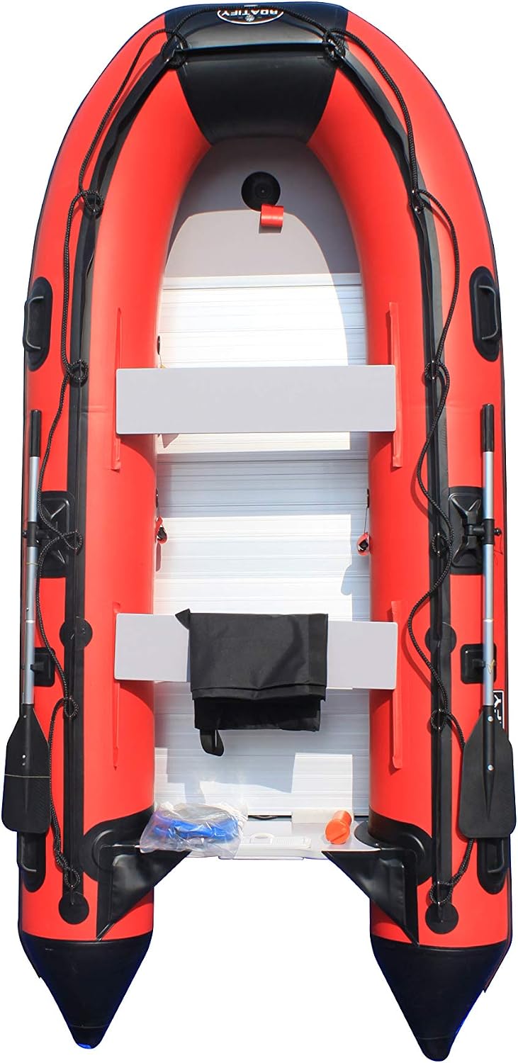 14.1 ft Inflatable Boat Raft Fishing Dinghy Pontoon Boat with Aluminum Floor