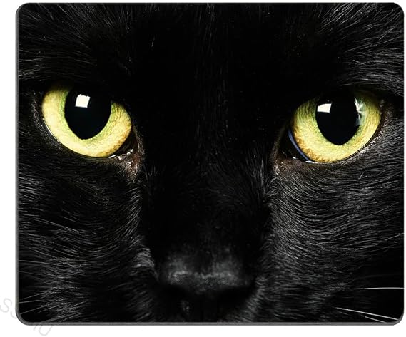 SSOIU Personalized Unique Design Oblong Shaped Mouse Pad Black Cat Face