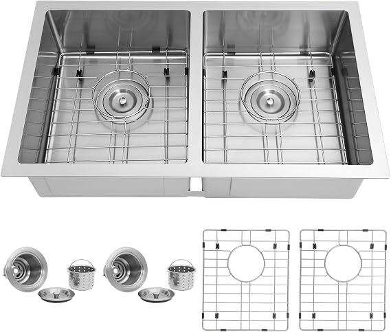 Kitsitchen Double Bowl RV Ktichen Sinks 27 x 16, T304 Stainless Steel Sink