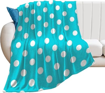 Plush Soft Blanket Aqua Polka Dot Pattern Cozy Warm Throw Blankets for All Season Sofa, Couch, Bed, Camping, Travel 50 x 60