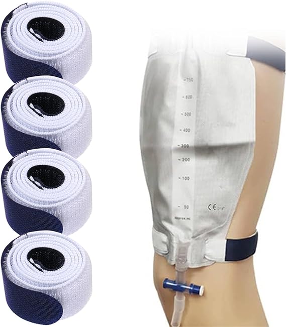 Catheter Leg Bag Straps Urine Drainage Bag Strap Washable and Reusable Leg Urinary Bag Fixation Tapes Anti Slip with Soft Elastic Fabric Strap for Incontinence Urine Bag Men Women 4 Pcs