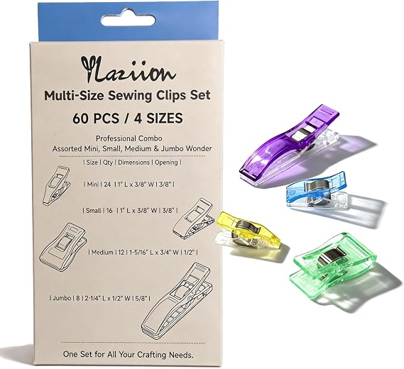 YLAZIION Sewing Clips for Fabric 60Pcs Assorted Sizes with Case Mixed Color | Multi-Size Quilting Clips Mini Small Medium & Jumbo, Hemming Clips for Binding & Crafts, Fabric Clips Pin Alternative