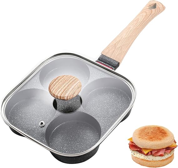 JUSTUP Nonstick Egg Frying Pan, Egg Divided Grill Pan, Heat Resistant Handle 3 Section Skillet, Omelette Pan for Breakfast Bacon Burgers (Black)