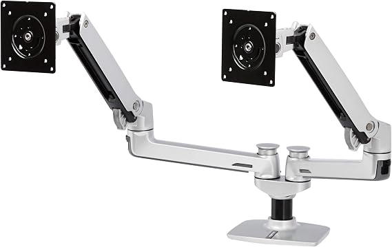 Amazon Basics Dual Monitor Stand, Lift Engine Arm Mount, Silver
