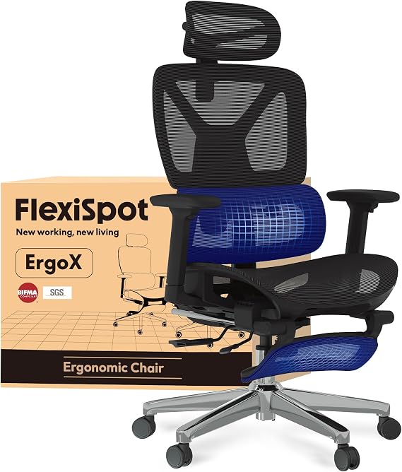 FLEXISPOT ErgoX Ergonomic Office Chair - 3D Adjustable Armrests, Height Adjustable Back & Lumbar Support, Breathable Mesh Seat, High Back Computer Desk Chair with Footrest and Casters, Black
