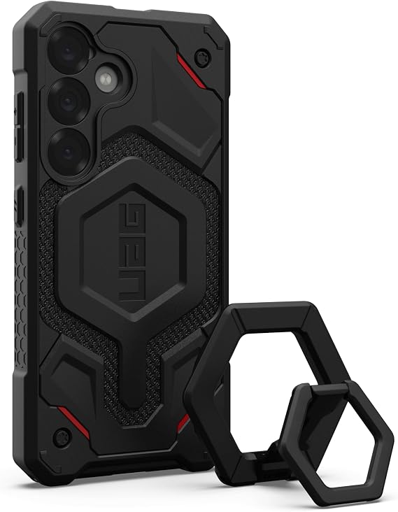 URBAN ARMOR GEAR UAG Designed for Samsung Galaxy S25 Case Monarch Pro, Compatible with Magnetic Charging Bundle with Magnetic Ring Stand (Kevlar Black + Black/Black)