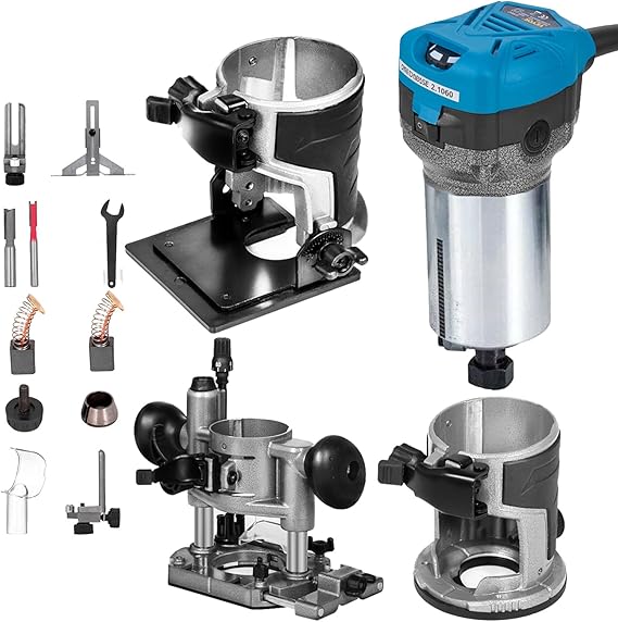 VEVOR Compact Router 1.25HP With Fixed Base, Plunge Base and Tilt Base, Variable Speed Wood Router Kit Max Torque 30,000RPM For Woodworking &
