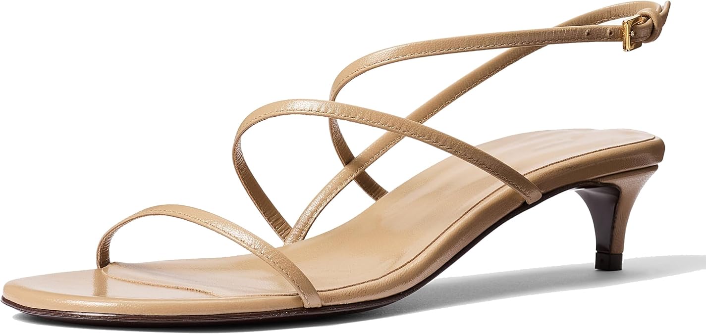 Apricot Kitten Heels for Women Elegant Strappy Sandals with Open Toe Fashionable Summer Leisure Shoes Size 7.5