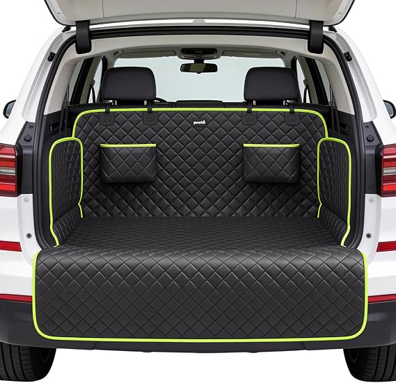 SUV Cargo Liner for Dogs, Upgraded Scratch-proof Leather 14.17" Heightened Side Flaps, 53.15" x40.55" Waterproof Non-Slip Trunk Liner with Bumper Flap, Universal Fit for SUVs Sedans Vans 3-Row SUV
