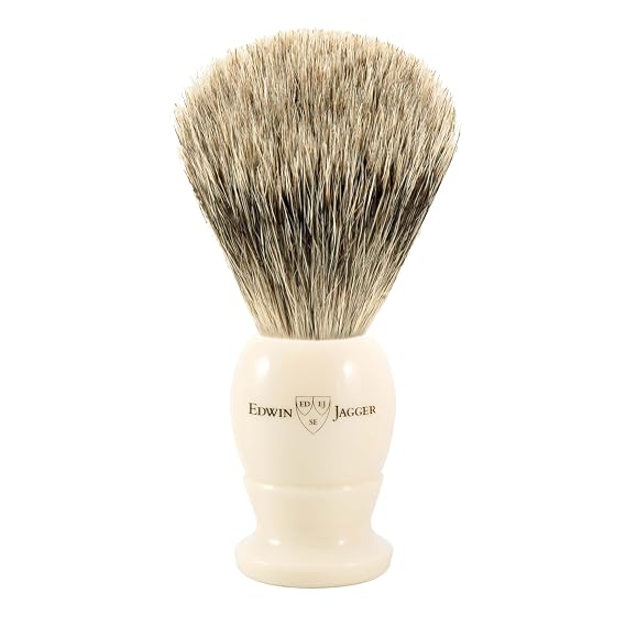 Edwin Jagger 5EJ877 Extra Large Best Badger Shaving Brush, Imitation Ivory for use with Shaving Cream or Soap for Men