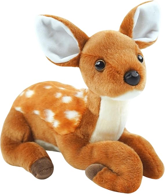 Realistic Deer Stuffed Animals,10 Inch Female Stuffed Deer Plush Toy,Lying Position Brown Deer Wild Animals,Soft Cuddly Toys Decoration for Christmas Birthday