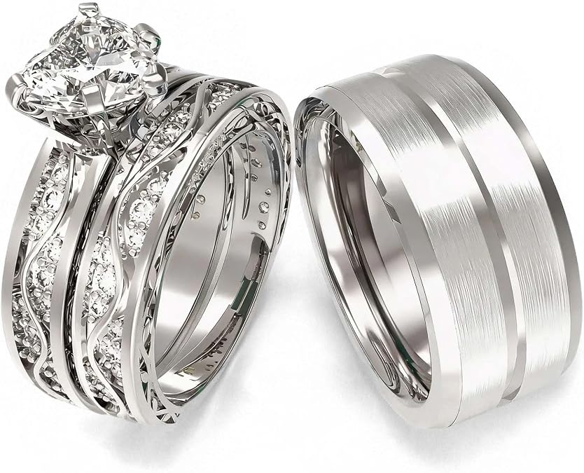 Wedding Ring Sets His And Hers Promise Ring Wedding Ring Sets His And Hers Couples Women 925 Sterling Silver Moissanite Man Sterling Silver Wedding Band