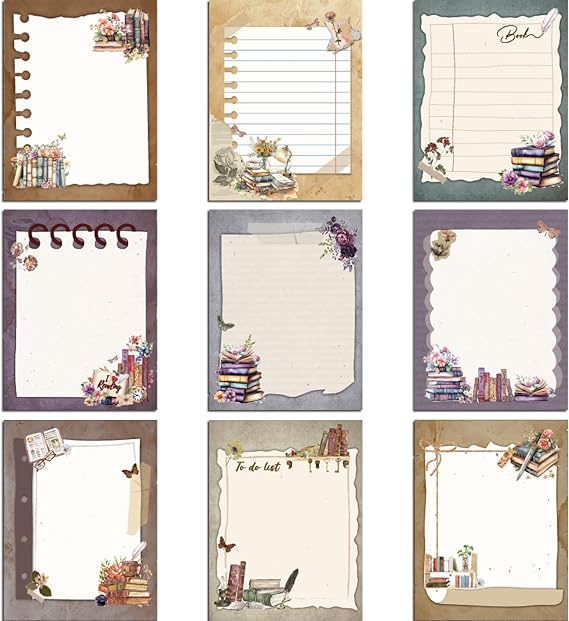 Book Review Sticky Notes - 9 PCS Aesthetic Book Post it Notes Flower to Do List Memo Vintage Notepads School Supplies Birthday Festival Gift for Women Students Teacher Bookish