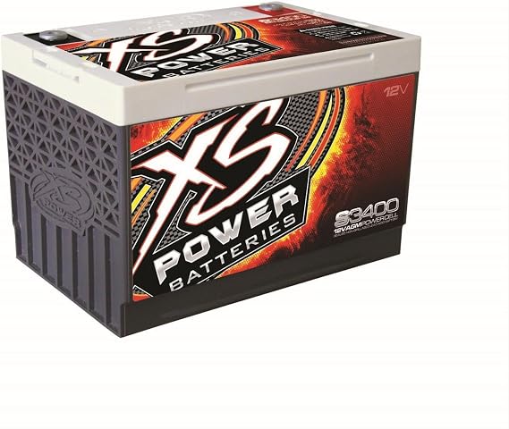 XS Power S3400 3300 Amp AGM Racing Battery with 580 & M6 Terminal Hardware - Group 34 12 Volt 80Ah 1150CA Deep Cycle AGM Powercell for Performance Race Cars