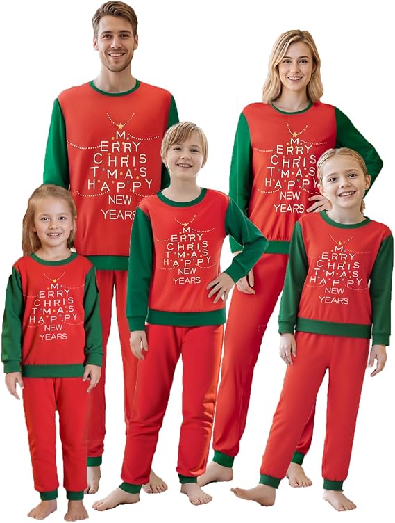 WephuPSho Christmas Family Pajamas Xmas Matching Family Pajama Holiday Pjs Xmas Jammies Sleepwear Set