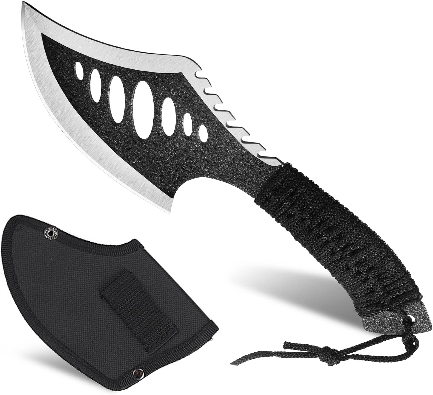 TIVOLI Small Camping Hatchet Mini Axe Full Tang Survival Hatchet One Piece Fixed Blade Outdoor Tomahawks Stainless Steel Chopping Axe with Nylon Sheath for Camping Wood Clearing Trail