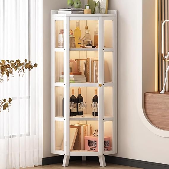 Corner Storage Cabinet with Doors, Tall Modern Office & Living Room Storage Display Case for Home Office, Pantry