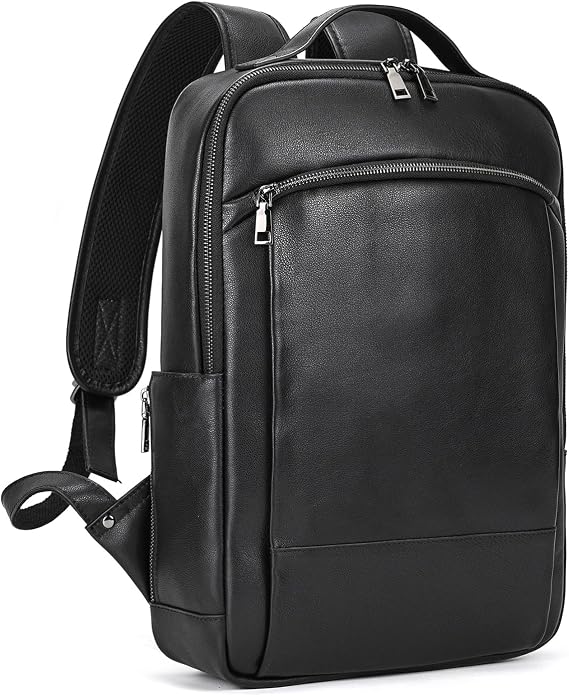 LUUFAN Genuine Leather Shoulder Bag for Men Casual Laptop Backpack Daypack Rucksack Business Travel Outdoor Bag with Trolley Sleeve, Black