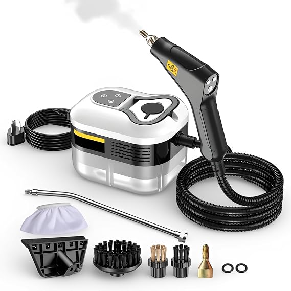 Aless 2500W Handheld High-Temperature Pressurized Steam Cleaner, 6 Adjustable Levels Portable Steamer with 1200ml Tank, 10s Heat-Up for Kitchen, Grout, Sofa, Car Detailing,Power of Water Steam (White)