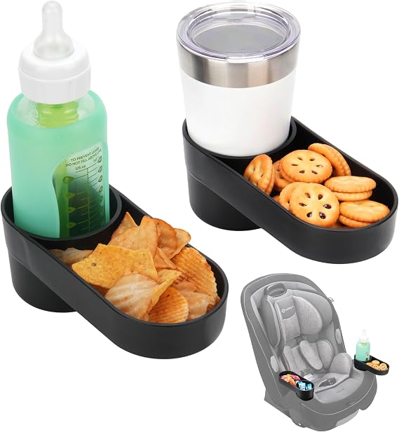 2PCS Car Seat Snack Tray with Cup Holder for Safety 1st EverFit & Grow and Go | Maxi-COSI Pria | Cosco All-in-One Car Seat, Car Seat Cup Holder Accessory, Dishwasher Safe, Black (Model C6577&C6474)