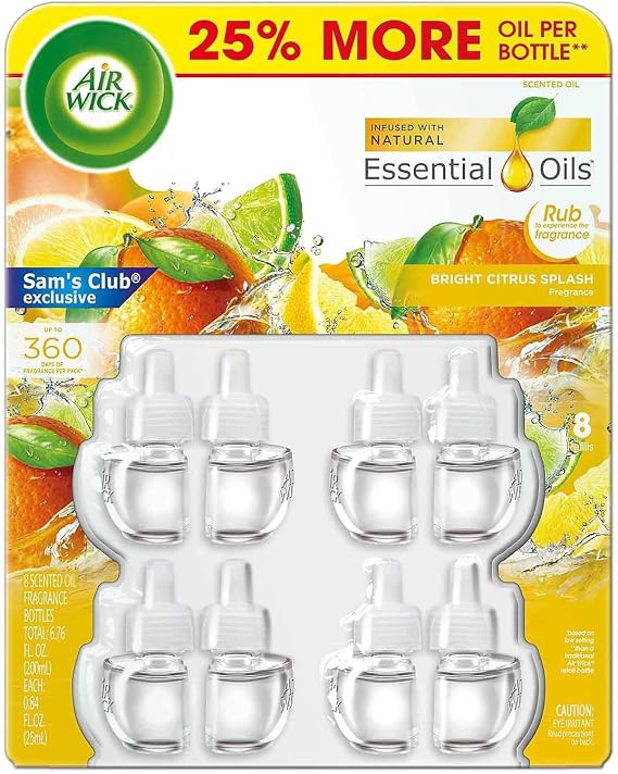 Air Wick Bright Citrus Splash Essential Scented Oils, 8 Refill Bottles