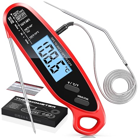 Babacom Meat Thermometer Digital with Dual Probes, Instant Read & Alarm