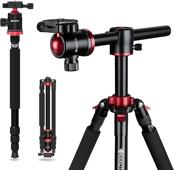 GEEKOTO Aluminum Camera Tripod with 360-Degree Ball Head and Rotatable Center Column, for DSLR and Video Camcorder, 75-Inch Professional Tripod for Travel and Work