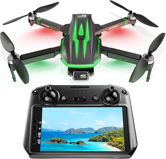 S8 GPS Drones with EIS 4K Camera for Adults kids, 5" Screen on Controller,60 Min Flight Time,Auto Return,Long Range Transmission,Brushless Motor,QuickShots,Foldable and Lightweight Quadcopter with Follow Me,Christmas Toy Birthday Gifts,Under 249g