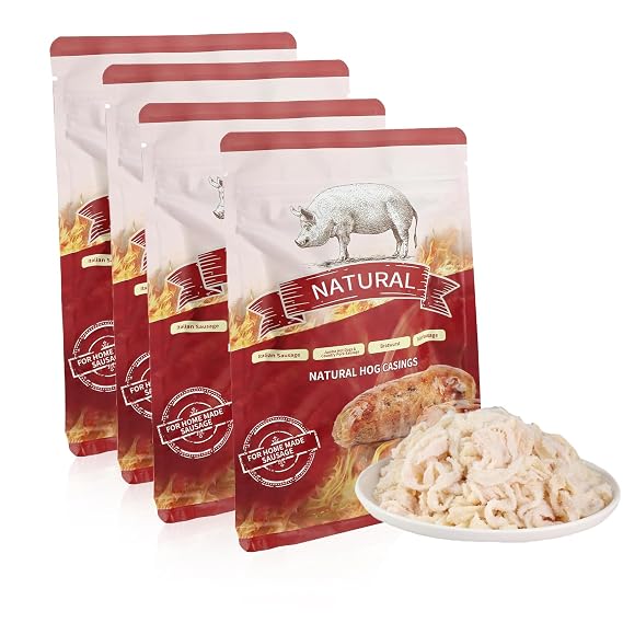 Natural Hog Casings Pack of 4, Edible Tripa Natural Sausage 140-180 lbs | Makes 140-180 lbs sausage, 1.5" dia, edible hog casing, perfect for bratwurst tripa hot dog natural links