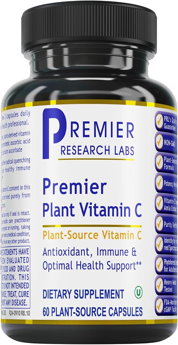 Premier Research Labs Vitamin C Supplement - Natural Vitamin C, Whole Food Vitamin C, Essential C Complex, Pure with Bioflavonoids & Organic Ingredients - 60 Vegetarian Capsules