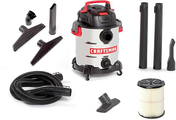 CRAFTSMAN CMXEVBE17155 10 Gallon 6.0 Peak HP Stainless Steel Vacuum Bundle