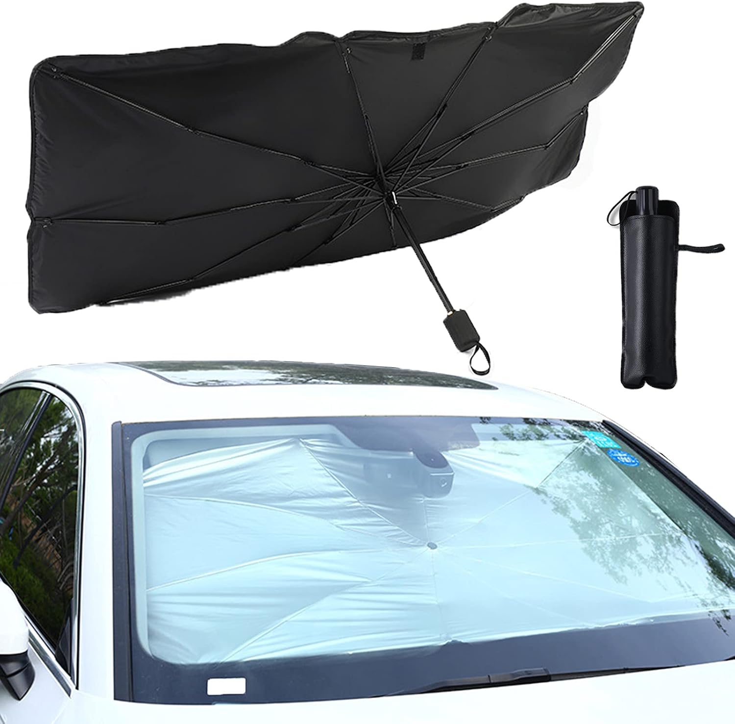 HIWIND Car Windshield Sunshade High Quality Car Umbrella Sunshade UV Block Car Windshield Full Cover and Foldable Sunshade for Most Vehicles