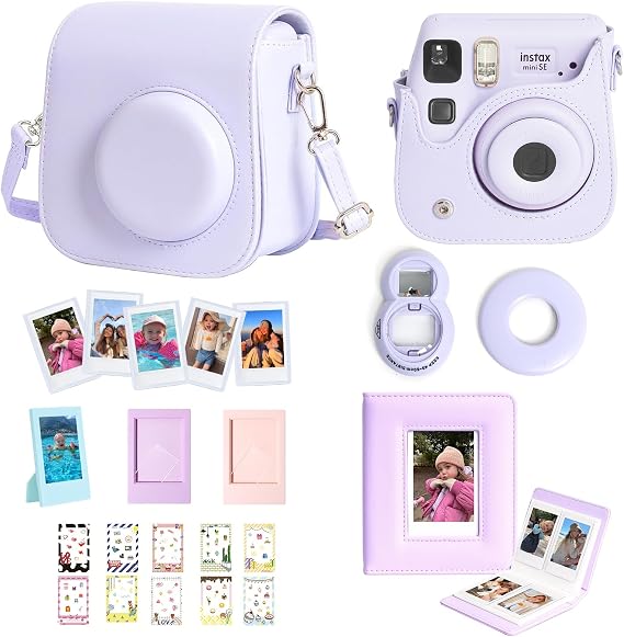 CAIYOULE Mini SE Camera Accessories for Fujifilm Instax, Purple | Camera Kit for Fujifilm Instax Mini SE, with Camera Bag, Photo Album, Magnetic Frame, Mini Frame, Selfie Mirror, DIY Sticker