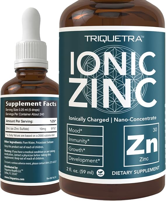 Ionic Liquid Zinc 8 Month Supply, Adjustable Dosing for Adults High Absorption, Vegan, Glass Bottle Supports Immune System, Brain & Thyroid Health Essential Mineral Supplement (2 oz)