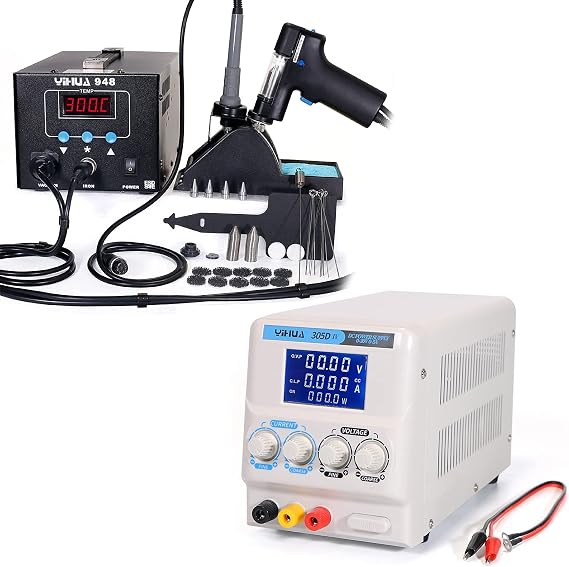 YIHUA 948 Professional Desoldering Station (Upgraded) bundle with YIHUA 305D-IV Regulated DC Lab Power Supply with Holder, Soldering Cleaning Kit, and Accessories (30 Items)
