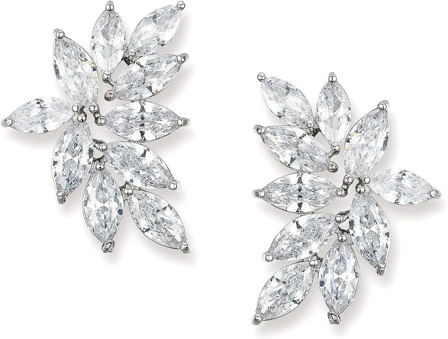 SWEETV Bridal Wedding Earrings for Brides Bridesmaid | Marquise Cubic Zirconia Rhinestone Cluster Earrings for Women, Prom