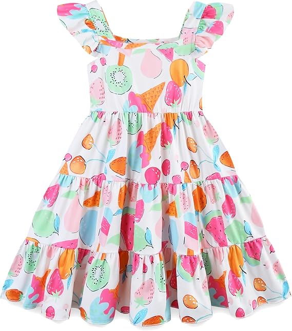 Toddler Baby Girls Tiered Dress Flutter Sleeve Beach Butterfly Sundress Princess Summer Dresses 2-8 Years