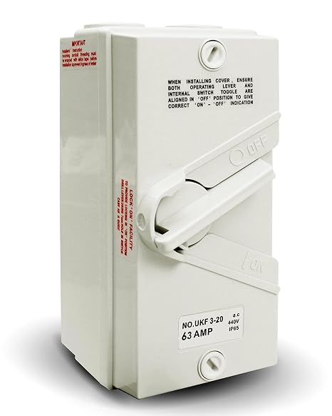 63A 440V Motor Disconnect Switch 3 Pole IP65 Waterproof Safety Switch | IP65 Waterproof Heavy Duty Safety Isolation Switches, 60 Amp Disconnect Switch for Generator Welding Food Processing